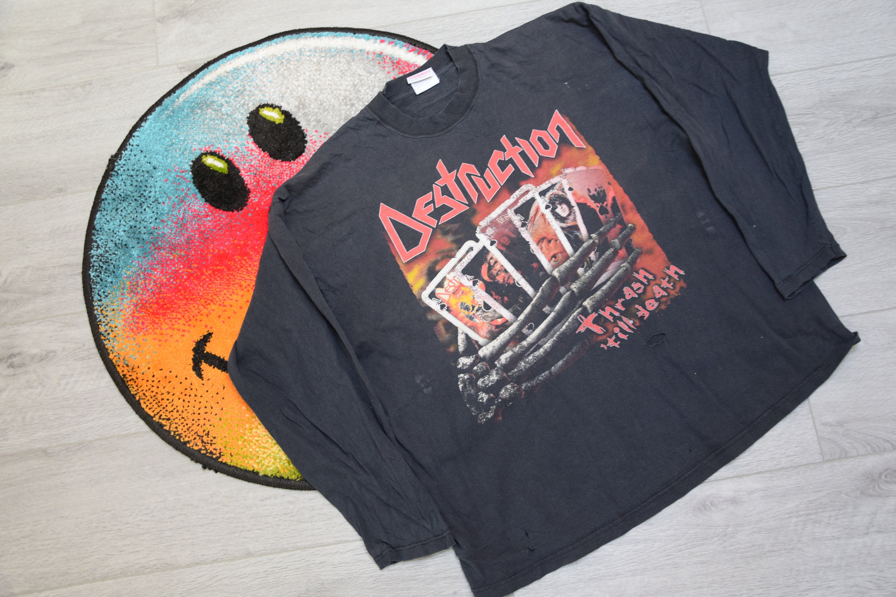 90s Vintage Destruction Shirt Size X Large Vtg Faded Black Thrash 