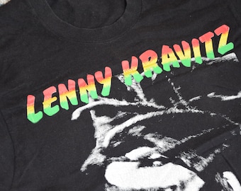 90s Vintage Lenny Kravitz Shirt Size Large Vtg Black Pop Music Tee