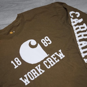 Vintage Carhartt shirt Size Large vtg faded green khaki work crew long sleeve  tee Sz L