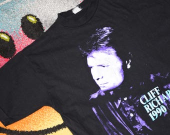90s Vintage Cliff Richard shirt Size Large vtg black From a distance tour rock band tee Sz L (hard rock, vtg heavy metal tee)