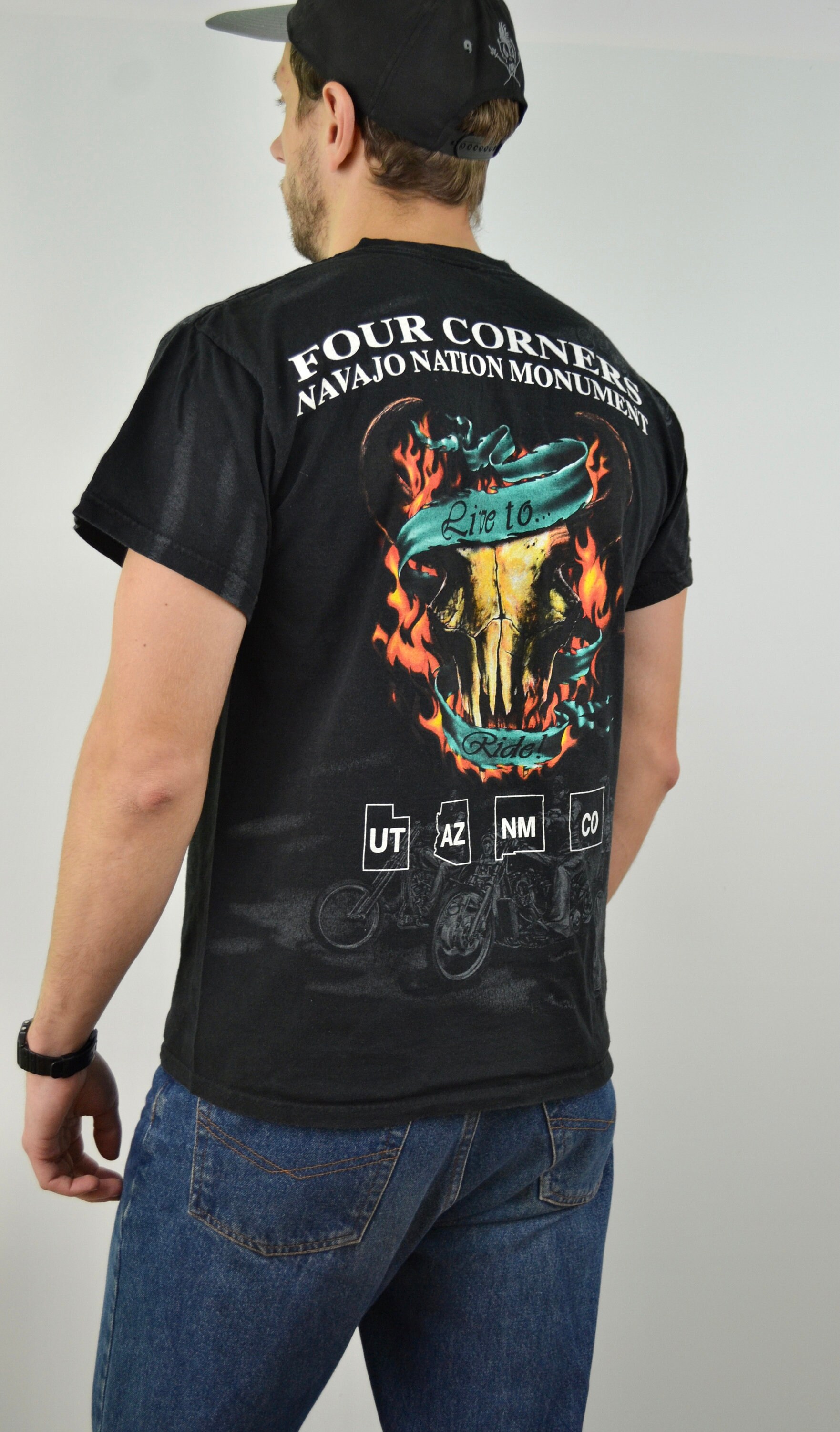 [ひーろ ] THE SHINZONE - EAGLE TEE 90s Vintage Eagle Shirt Size Medium Vtg All Over Print Black