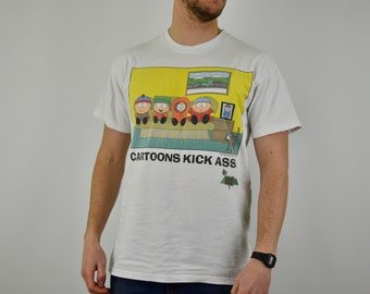 90s vintage South Park shirt Size Large vtg white cartoon Comedy Central promo tee (Nickelodeon, Eric Cartman, vtg MTV show, Jackass shirt)