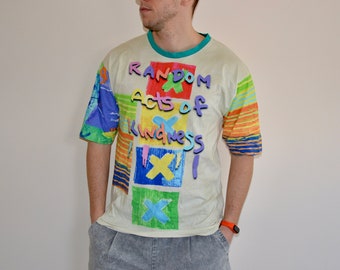 90-tals vintage Jams World-skjorta, storlek Large, vtg flerfärgad hawaiiansk t-shirt med heltäckande tryck