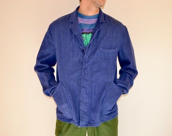 Vintage work jacket Size X Large vtg blue wrk jkt Sz 54(jeans jacket,vintage French jacket, vintage army jacket, vtg RRL, vintage baggy fit)