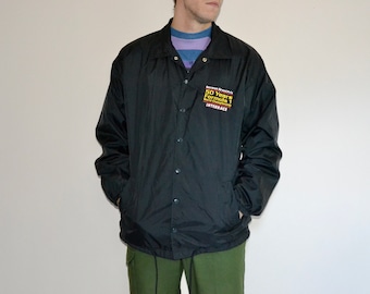 90s vintage Formula 1 jacket Size Large vtg black German Grand Prix coach Adventure team Sz L (F1 racing jacket)