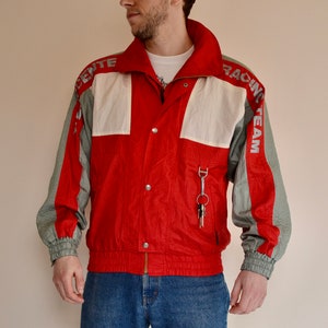 90s vintage Descente ski jacket Size Large Vtg red winter sport racing team jkt sz L (World Champion, Adventure team, vtg abstract ski jkt)