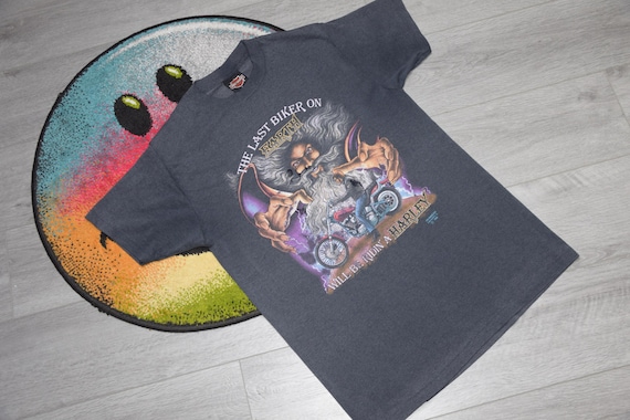 90s Vintage Harley Davidson Wizard Shirt Size Large Vtg Faded 3d