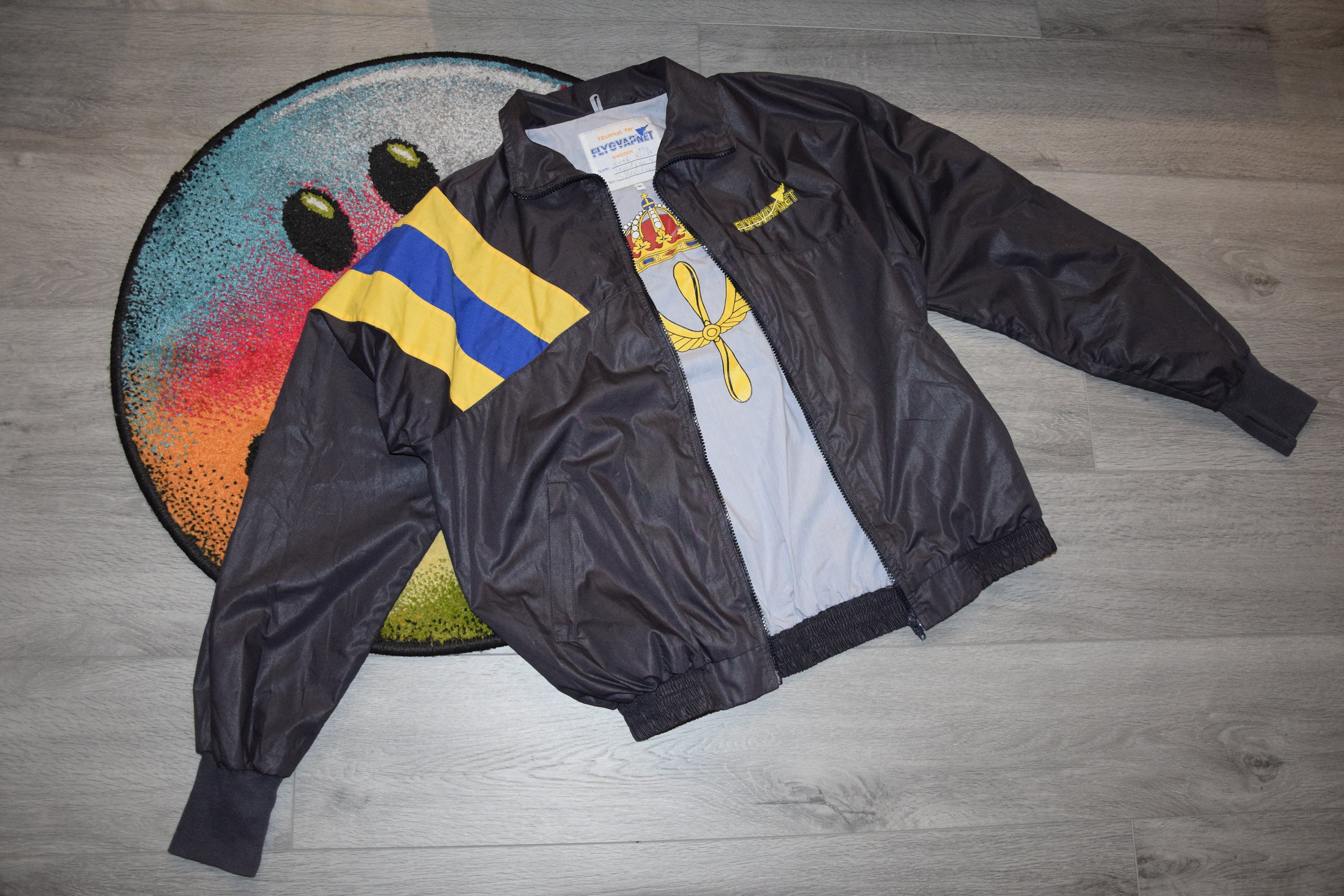 80s 90s Vintage Swedish Air Force Flying Jacket Flygvapnet