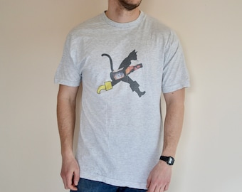 90s Vintage Budweiser shirt Size X Large vtg gray beer promo Puss in Boots tee SZ XL(Bud light, vintage beer shirt, vtg lager tee,buttwiser)
