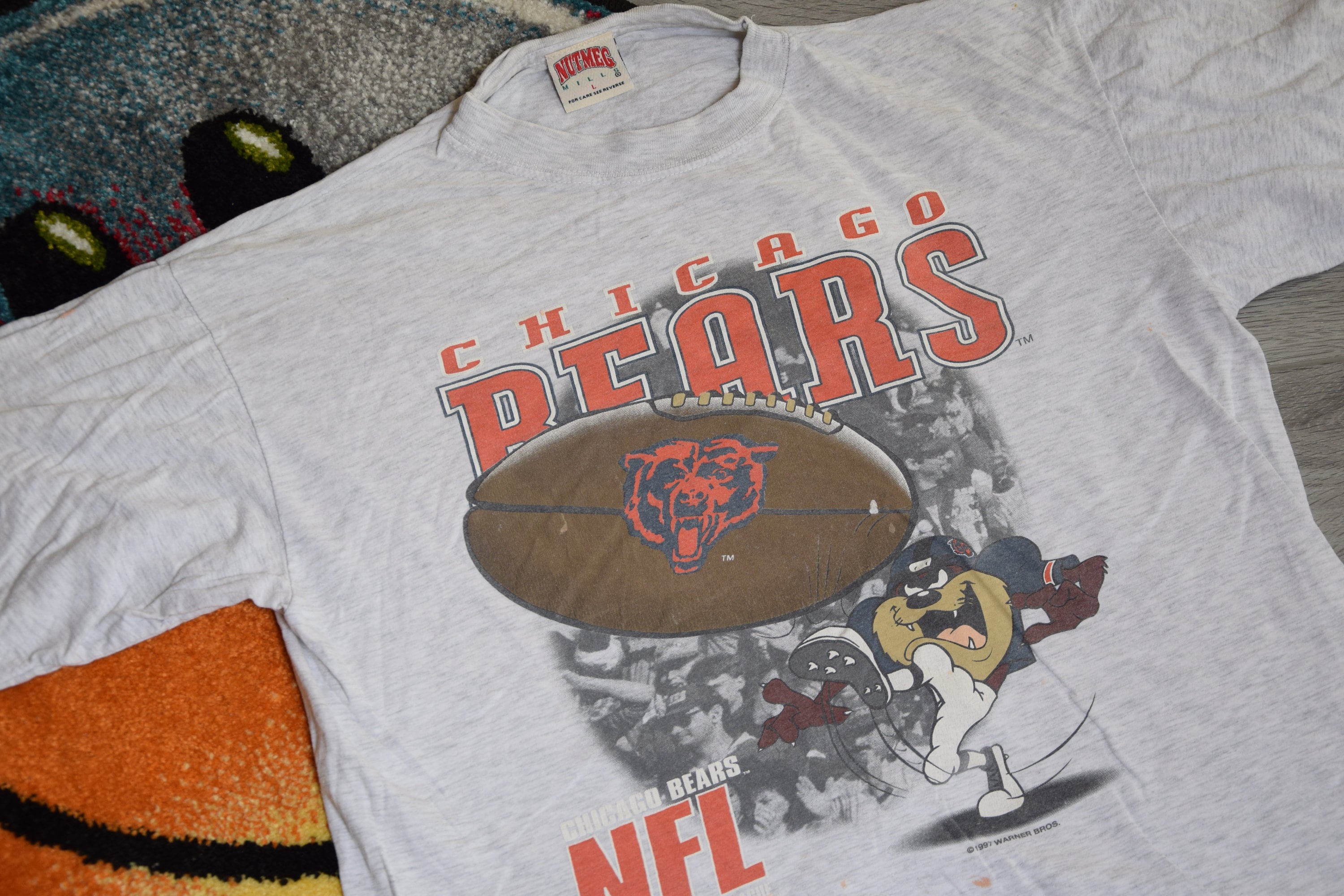 90s Vintage Looney Tunes Shirt Size Large Vtg White Chicago Bears