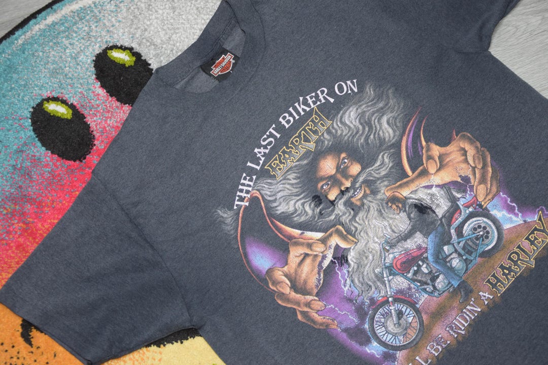 90s Vintage Harley Davidson Wizard Shirt Size Large Vtg Faded 3d