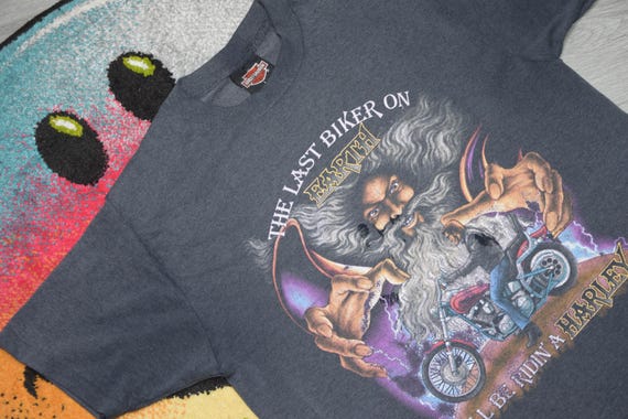 トップス Harley Davidson 90s 3D emblem fade T 90s Vintage Harley Davidson Wizard Shirt Size Large Vtg Faded 3d