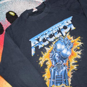 80s Vintage Accept sweatshirt Size Large vtg faded black Balls of the wall german metal band shirt Sz L (hard rock tee, vtg heavy metal tee)
