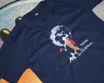 Vintage Tin Tin au Vietnam Shirt Shirt Größe S Vtg marine blau bd Comics Cartoon Promo Tee (Herge) Sz S