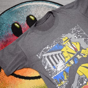 90s Vintage Dick Tracy shirt size Large vtg faded black fantastic movie comics promo tee Sz L