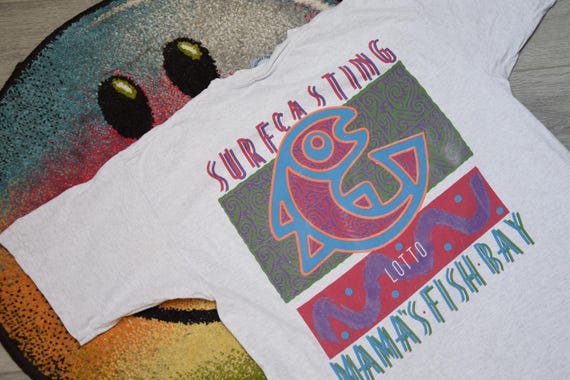 Lotto, 90s vintage Lotto surf shirt Size Large vtg white Surf Casting Mamas Fish Bay tee Sz L