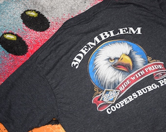 90s vintage 3d Emblem logo shirt Size Large vtg black Harley Davidson motorcycle spell out eagle tee Sz L (The Cry of freedom)