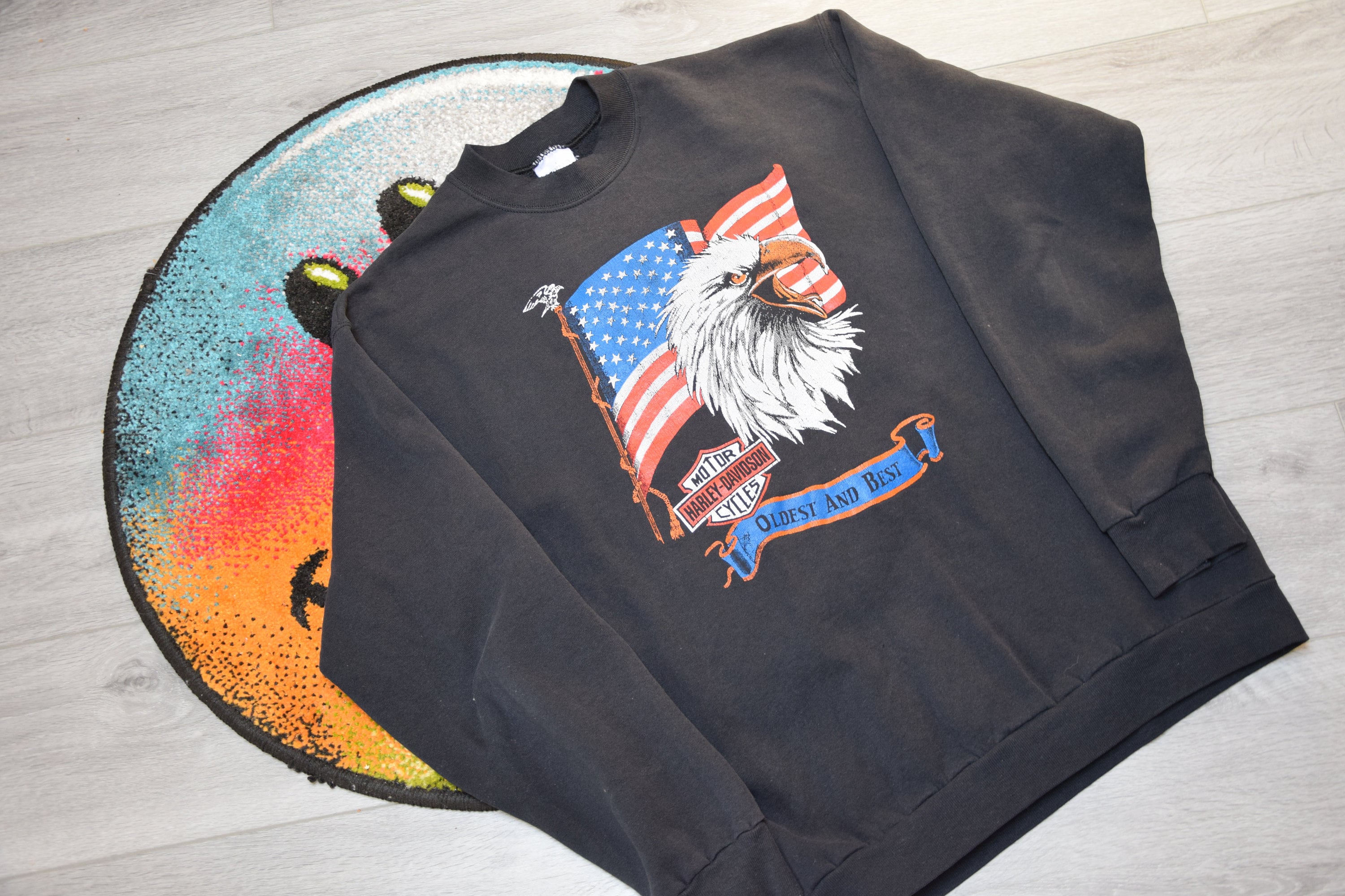 90s Vintage Harley Davidson Sweatshirt Size Large Vtg Black Erich 