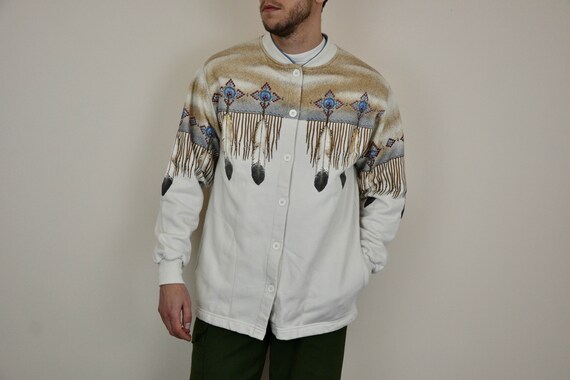 90s vintage Indian Shaman button sweatshirt Size … - image 10