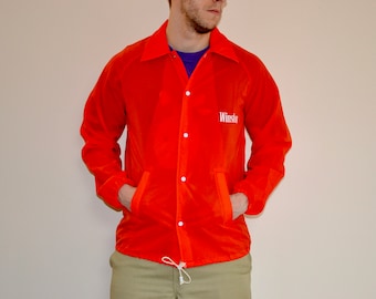 90s vintage Winston jacket Size Medium Vtg orange cigarette promo racing coach Sz M (World Champion, Adventure team, Camel jacket)
