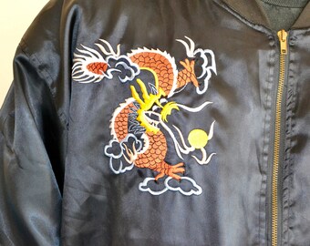 80s Vintage Chinese Souvenir Jacket Size XL Vtg Black Bomber 80s Vintage Chinese Souvenir Jacket Size XL Vtg Black Bomber