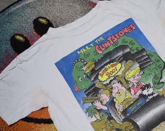 90s vintage Flintstones shirt Size X Large Vtg white funny cartoon promo Clintstones Bill Clinton parody tee Sz XL