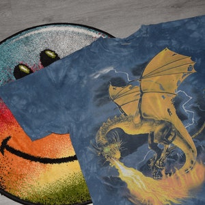 Vintage Mountain shirt Size X Large vtg blue tie dye American Habitat fantasy dragon tee Sz XL (Indian Shaman, thunder)
