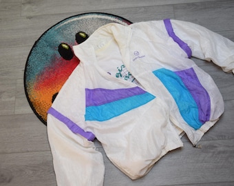 90s vintage Sergio Tacchini jacket Size X Large Vtg white Multi Colored Tennis track Sz XL (Challenge Court, vintage track top)