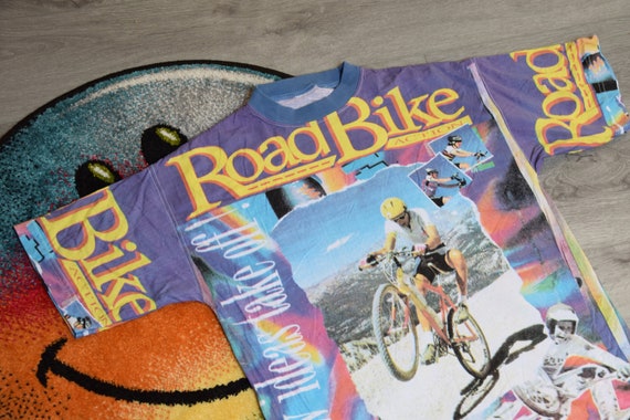 90s vintage Road Bike Action magazine shirt Size Large vtg all over print retro bicycle BMX tee (retro cycling jersey, Tour de France)