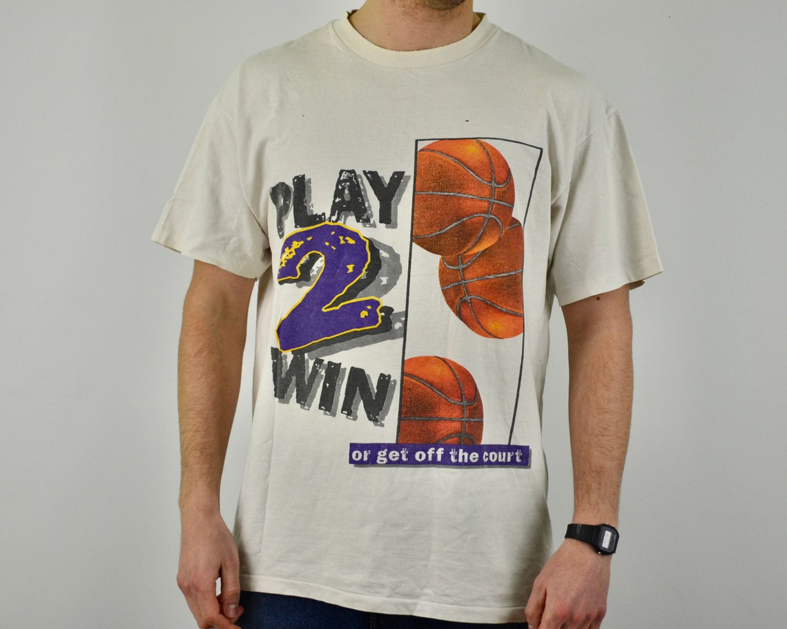 Retro Basketball Shirts
 90s Vintage Basketball Shirt Size XL Vtg White Distressed Single Stitch