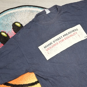 90s vintage Manic Street Preachers shirt Size X Large vtg faded blue brit pop violence for equality promo band tee Sz XL