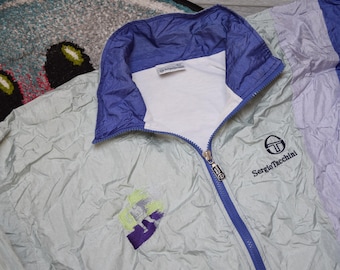90s vintage Sergio Tacchini jacket Size X Large Vtg white Multi Colored Tennis track Sz 50 XL  (Challenge Court, vintage track top)