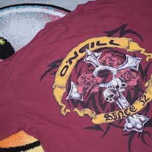 90s vintage O&#39;neill surf shirt Size XX Large vtg faded red Oneill Surf tee Sz 2XL