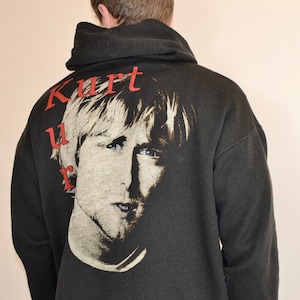 90s Vintage Nirvana hoodie Size X Large vtg black grunge band full zip Kurt Cobain shirt Sz Xl (Galaxy 2000 clothes, vintage punk hoodie)