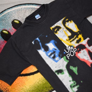 90s vintage U2 shirt Size X Large vtg black pop mart promo band tee Sz XL (Irish rock band tee, alternative)