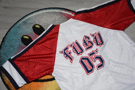 Vintage FUBU 05 Jersey Size Large Vtg White Red Rap Tee Hip Hop