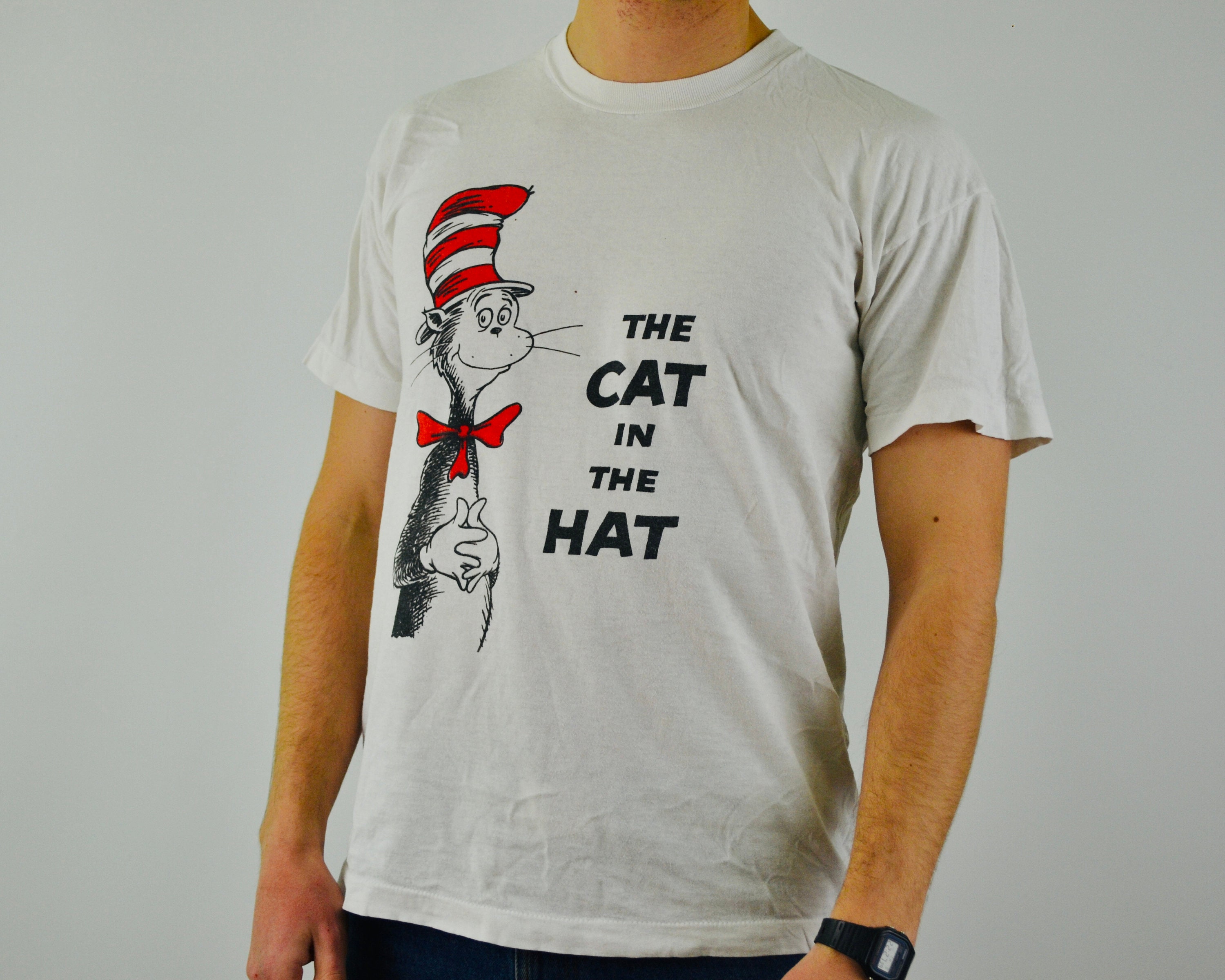 90s Vintage Cat in the Hat Shirt Size Large Vtg White Dr. Seuss 
