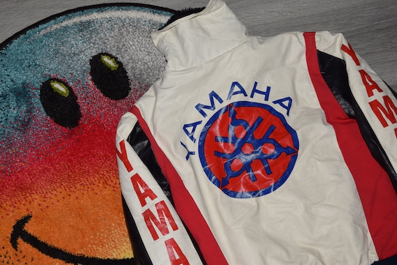 80s Vintage Yamaha Jacket Size X Small Vtg White Red Motorcycle