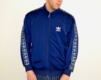90s Vintage Adidas Track Jacket Size Large Vtg Blue Multilogo