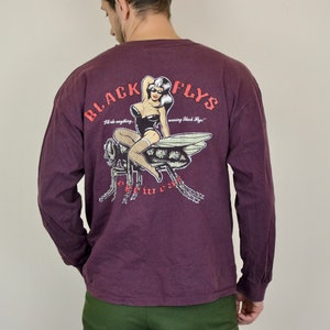 90s Vintage Black Flys long sleeve Size X Large vtg red Streetwear shirt (vtg skateboarding shirt, vtg eyewear, Dixxon, vtg stussy shirt)