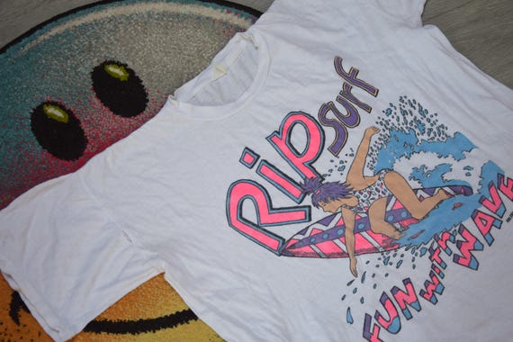 90s vintage surf shirt Size Large vtg white multicolor rave tee Sz L