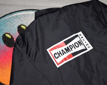 80s 90s Vintage Champion racing jacket Size X Large vtg black racing jkt Sz L (World Champion, racing F1 jacket)