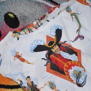 Chemisier vintage des années 90 à crochets pour capitaine, taille moyenne, chemise promo Peter Pan, dessin animé ancien blanc VTG, taille M (chemise livre vintage pour enfants, chemise fairy tail vtg)