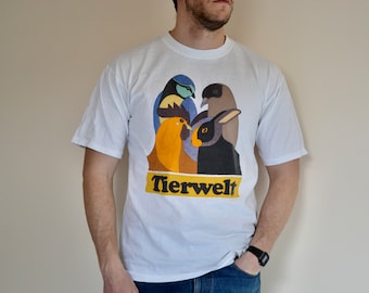 90s vintage Tierwelt shirt Size Large vtg white Wild Society Protection of animals tee (IFAW,Greenpeace, Green Power, Global Nest, WWF,Peta)