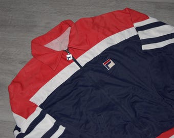 80s vintage Fila track jacket Size Small Vtg red blue Multi Colored Tennis track jkt Sz S (80s casuals jacket, vintage track top)