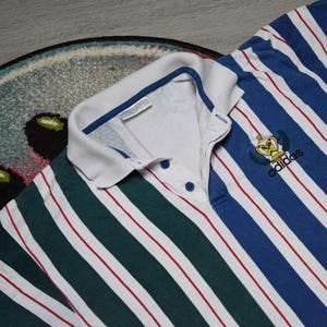 90s vintage Adidas tennis polo shirt Size X Large Vtg striped white green blue polo tee Sz XL