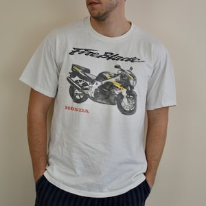90er Jahre Vintage HONON Shirt Größe L Vtg weißes Fireblade Motorrad Shirt Vtg Motocross Trikot Sz L
