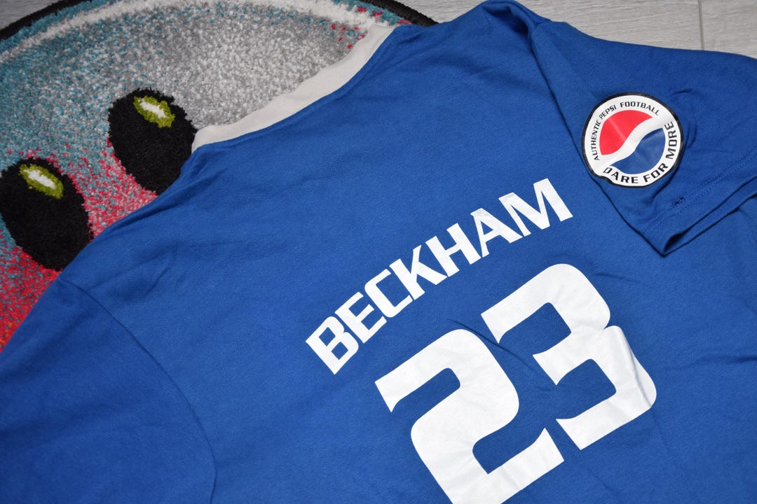 Y2K Vintage Beckham 23 Shirt Size Large Vtg Blue Football Club Tee