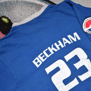 Y2K Vintage Beckham 23 Shirt Size Large Vtg Blue Football Club Tee