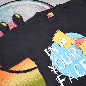 Jaren 90 vintage Simpsons-shirt maat large VTG vervaagde zwarte cartoon promo T-shirt Bart Simpson Sz L (modeshirt jaren 90, nostalgisch cadeau)